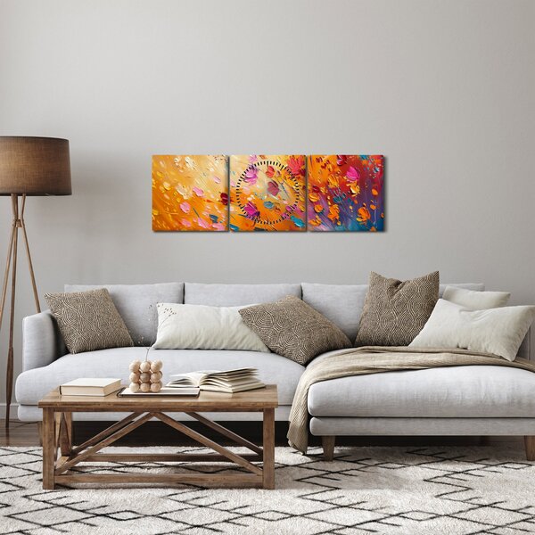 Obraz - Malba barevných květin (s hodinami) (90x30 cm)