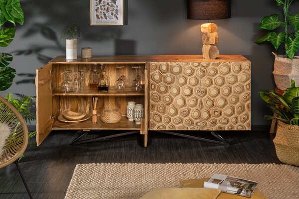Masivní příborník ORGANIC LIVING 175cm mangové dřevo organický design komoda do obývacího pokoje skříňka příborník