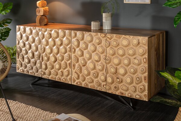 Masivní příborník ORGANIC LIVING 175cm mangové dřevo organický design komoda do obývacího pokoje skříňka příborník
