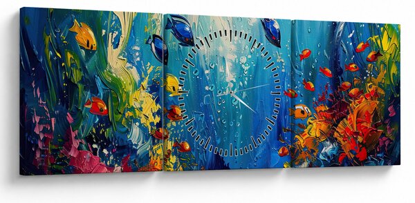 Obraz - Malba podmořského světa (s hodinami) (90x30 cm)