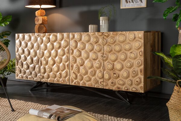 Masivní příborník ORGANIC LIVING 175cm mangové dřevo organický design komoda do obývacího pokoje skříňka příborník