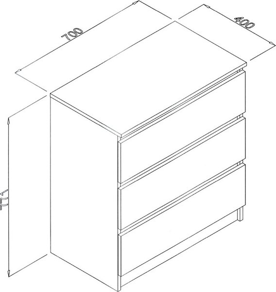 VBChome Komoda se 3 zásuvkami 70 x 40 x 77 cm bílá matná Bezúchytková komoda Víceúčelová skříňka do předsíně Ložnice Obývací pokoj Dětský pokoj Moderní bílá matná