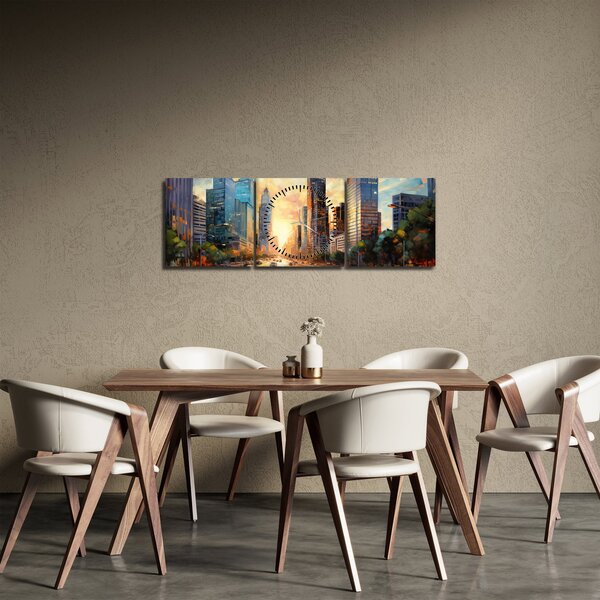 Obraz - Malba města (s hodinami) (90x30 cm)