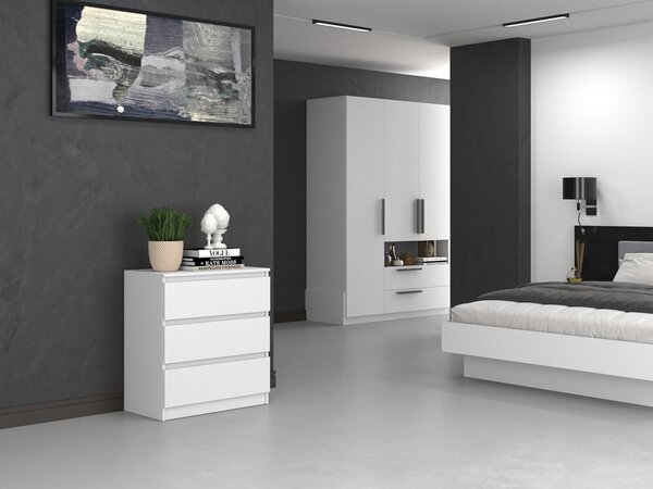 VBChome Komoda se 3 zásuvkami 70 x 40 x 77 cm bílá matná Bezúchytková komoda Víceúčelová skříňka do předsíně Ložnice Obývací pokoj Dětský pokoj Moderní bílá matná
