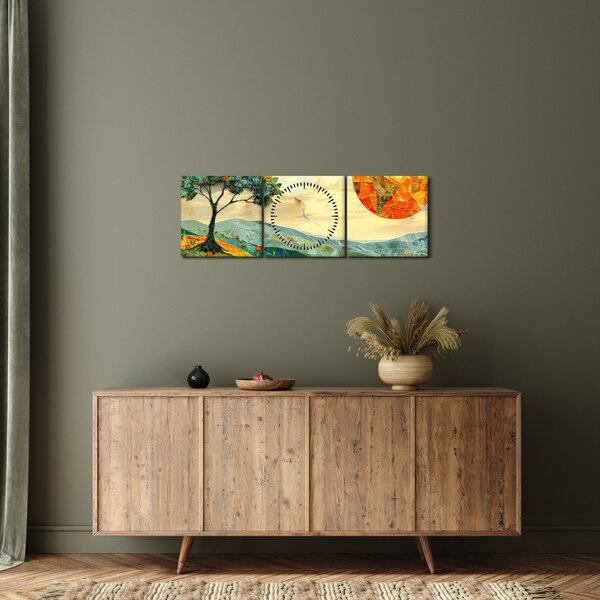 Obraz - Ilustrace krajiny (s hodinami) (90x30 cm)