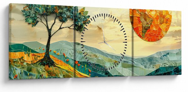 Obraz - Ilustrace krajiny (s hodinami) (90x30 cm)