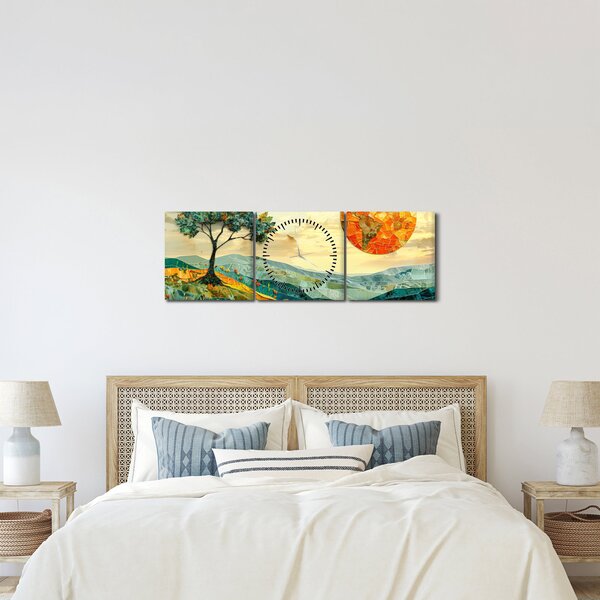 Obraz - Ilustrace krajiny (s hodinami) (90x30 cm)