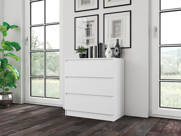VBChome Komoda se 3 zásuvkami 70 x 40 x 77 cm bílá matná Bezúchytková komoda Víceúčelová skříňka do předsíně Ložnice Obývací pokoj Dětský pokoj Moderní bílá matná
