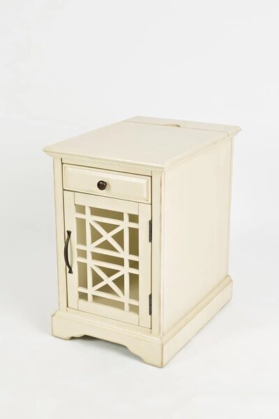 LivinHill Noční stolek Avola 41 cm z masivu s USB porty krémový