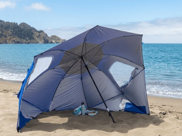 Slunečník na pláž SOLARO s UV filtrem 210x200 cm, modrý