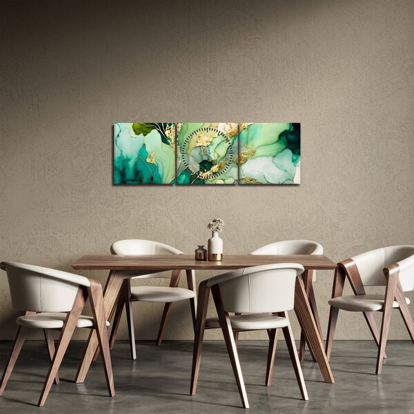 Obraz - Zelená abstrakce (s hodinami) (90x30 cm)