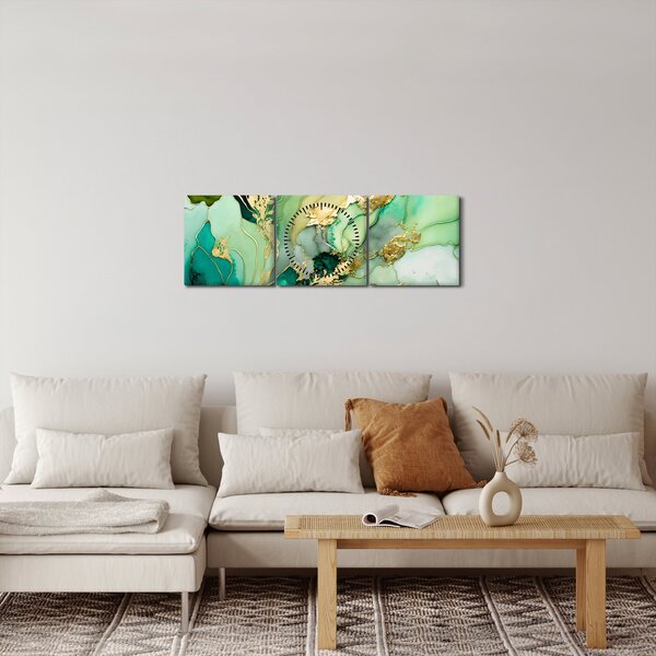 Obraz - Zelená abstrakce (s hodinami) (90x30 cm)