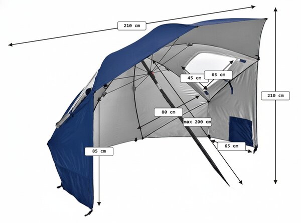 Slunečník na pláž SOLARO s UV filtrem 210x200 cm, modrý