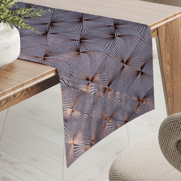 Biante Sametový běhoun na stůl Isabela IBL-003 Rose Gold trojúhelníky na šedém 20x160 cm