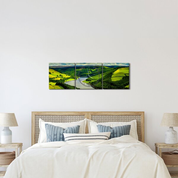 Obraz - Zelená krajina (s hodinami) (90x30 cm)