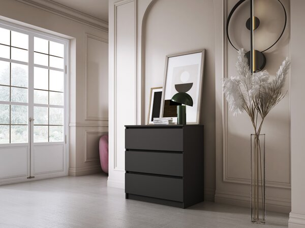 Komoda se 3 zásuvkami v matné černé barvě - 70 x 78 x 39 cm (š/v/d)