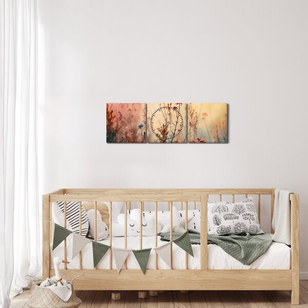 Obraz - Divoké kvítí (s hodinami) (90x30 cm)