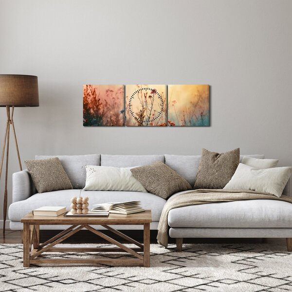 Obraz - Divoké kvítí (s hodinami) (90x30 cm)