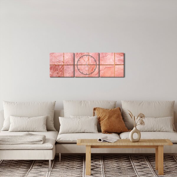 Obraz - Růžové, mramorované dlaždice (s hodinami) (90x30 cm)