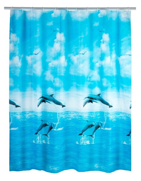 Modrý sprchový závěs Wenko Dolphin, 180 x 200 cm