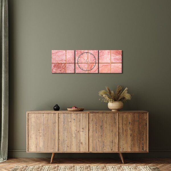 Obraz - Růžové, mramorované dlaždice (s hodinami) (90x30 cm)