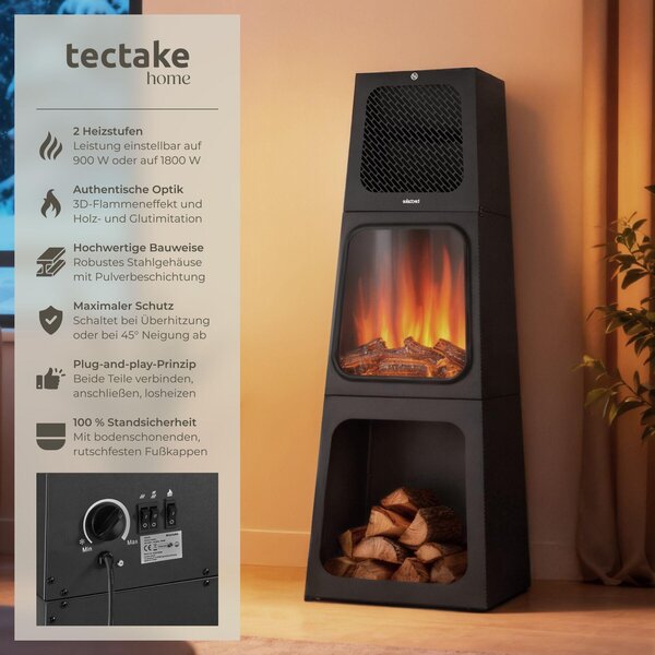Elektrický krb Soleil, 2 nastavení teploty, termostat, efekt plamene - černý