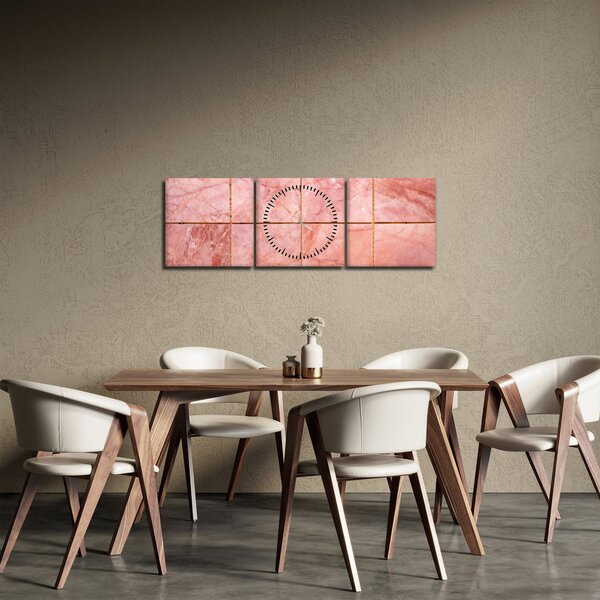 Obraz - Růžové, mramorované dlaždice (s hodinami) (90x30 cm)