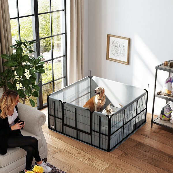 PawHut Cvičební Box pro Štěňata, Box se Zámkem, Oxford 600D Tkanina, Pratelná Podložka, Ohrádka pro Psy, Ocel, 122 x 122 x 60 cm, Černá | Aosom