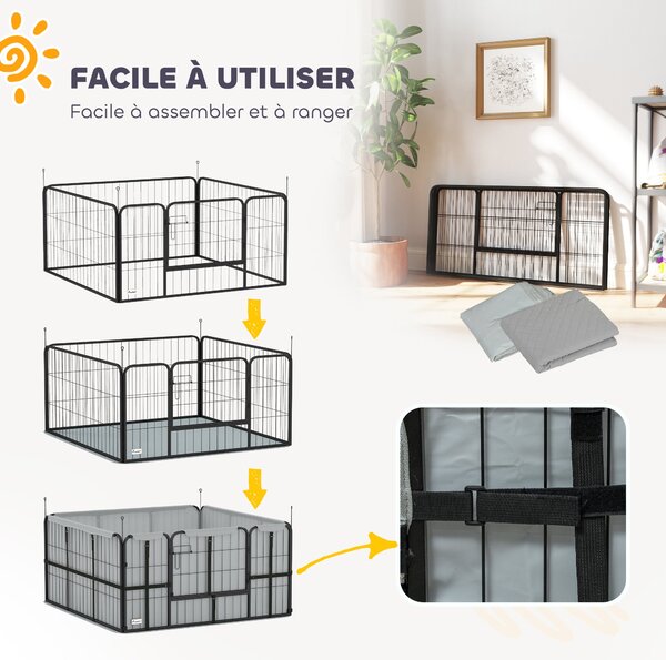PawHut Cvičební Box pro Štěňata, Box se Zámkem, Oxford 600D Tkanina, Pratelná Podložka, Ohrádka pro Psy, Ocel, 122 x 122 x 60 cm, Černá | Aosom