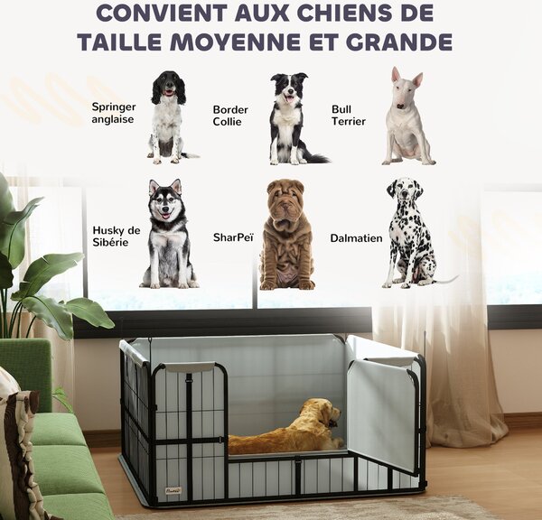 PawHut Cvičební Box pro Štěňata, Box se Zámkem, Oxford 600D Tkanina, Pratelná Podložka, Ohrádka pro Psy, Ocel, 122 x 122 x 60 cm, Černá | Aosom