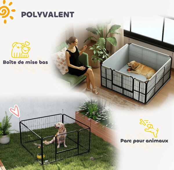 PawHut Cvičební Box pro Štěňata, Box se Zámkem, Oxford 600D Tkanina, Pratelná Podložka, Ohrádka pro Psy, Ocel, 122 x 122 x 60 cm, Černá | Aosom