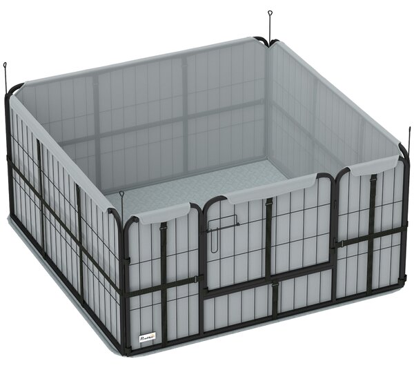 PawHut Cvičební Box pro Štěňata, Box se Zámkem, Oxford 600D Tkanina, Pratelná Podložka, Ohrádka pro Psy, Ocel, 122 x 122 x 60 cm, Černá | Aosom