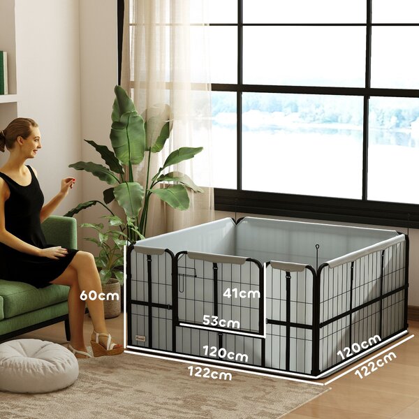 PawHut Cvičební Box pro Štěňata, Box se Zámkem, Oxford 600D Tkanina, Pratelná Podložka, Ohrádka pro Psy, Ocel, 122 x 122 x 60 cm, Černá | Aosom