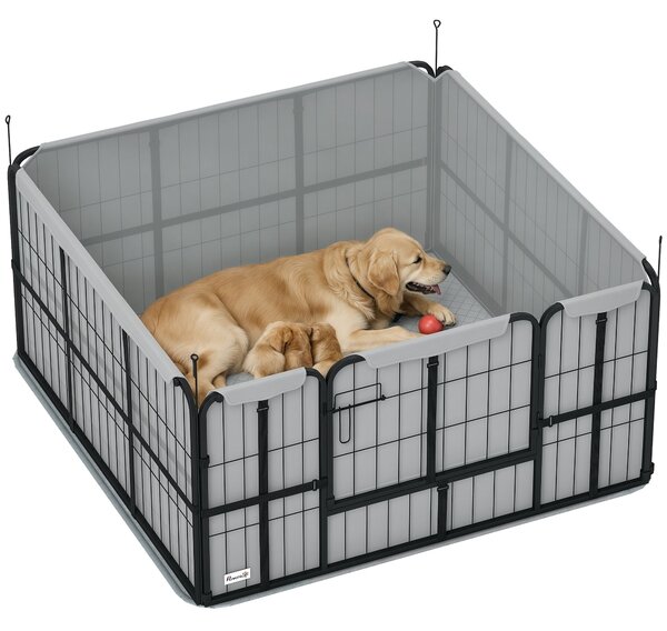 PawHut Cvičební Box pro Štěňata, Box se Zámkem, Oxford 600D Tkanina, Pratelná Podložka, Ohrádka pro Psy, Ocel, 122 x 122 x 60 cm, Černá | Aosom