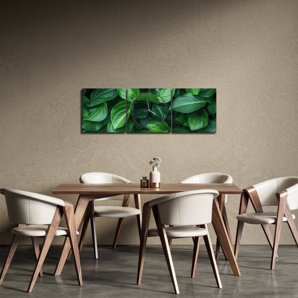 Obraz - Zelené listy (s hodinami) (90x30 cm)