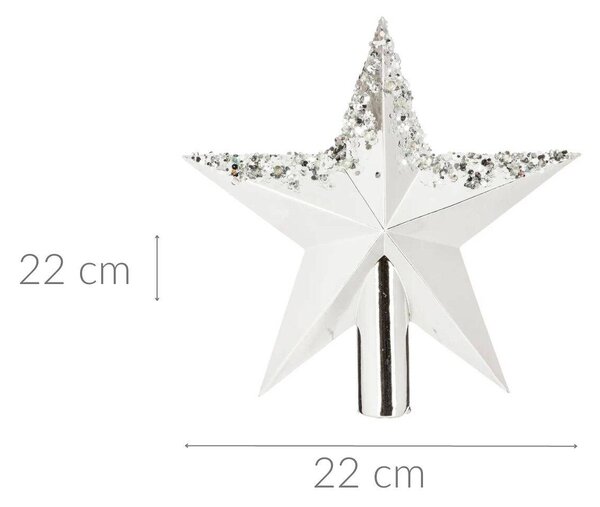 Hvězda na vánoční stromeček, 22 cm, stříbrná barva