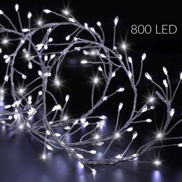 Světelná vnější girlanda, 800 LED, studená bílá barva světla