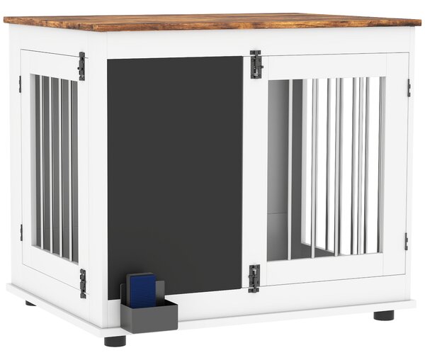 PawHut Psí Kotec, Vnitřní Psí Doplňkový Kotec s 2 Dveřmi, Tabule na Křídu, Dvojfunctionální, pro Střední Psy do 20 kg, 80 x 60 x 70 cm, Bílá | Aosom