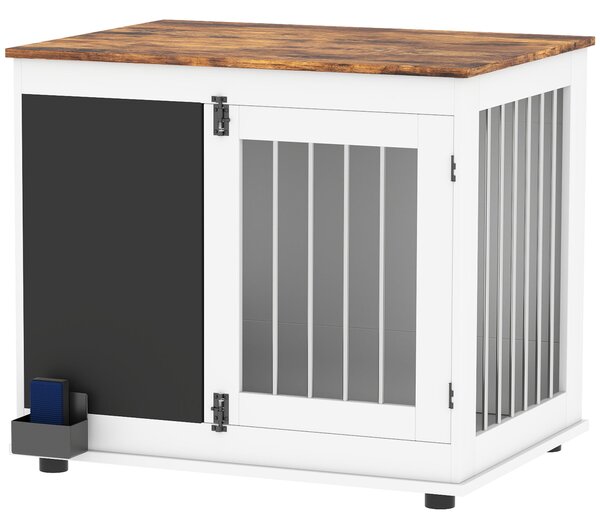 PawHut Psí Kotec, Vnitřní Psí Doplňkový Kotec s 2 Dveřmi, Tabule na Křídu, Dvojfunctionální, pro Střední Psy do 20 kg, 80 x 60 x 70 cm, Bílá | Aosom