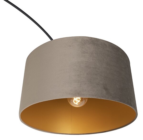 Oblouková lampa černá s sametovým stínítkem taupe se zlatem 50 cm - XXL
