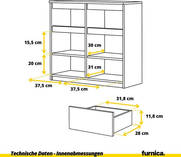 FURNICA - NOAH - Komoda se 2 zásuvkami a 2 dvířky - antracitově šedá / bílá matná V75cm Š80cm H35cm