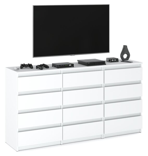 STIV Möbel | Komoda s 12 zásuvkami (8+4) | Bílý Mat | 180 cm | moderní & bez úchytek | Ložnice & Obývací pokoj