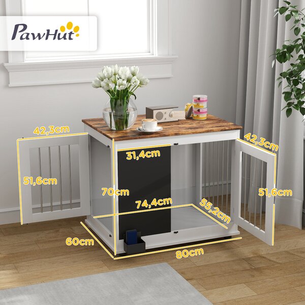 PawHut Psí Kotec, Vnitřní Psí Doplňkový Kotec s 2 Dveřmi, Tabule na Křídu, Dvojfunctionální, pro Střední Psy do 20 kg, 80 x 60 x 70 cm, Bílá | Aosom