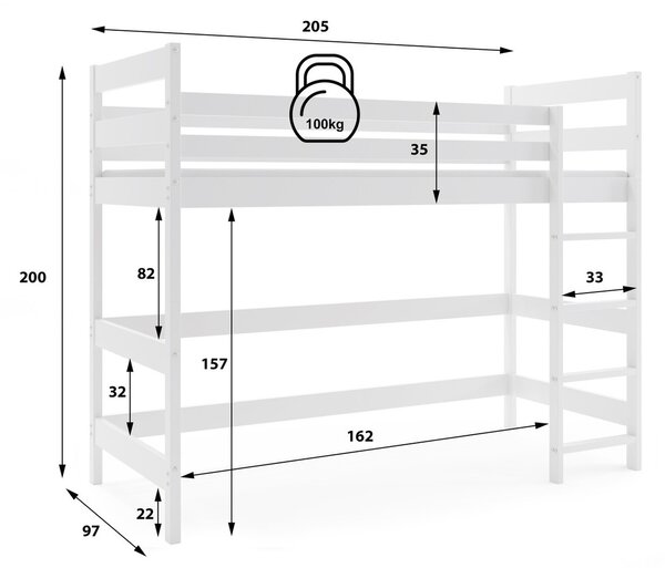 Dětská patrová postel ANTRESOLA 90x200 cm Bílá