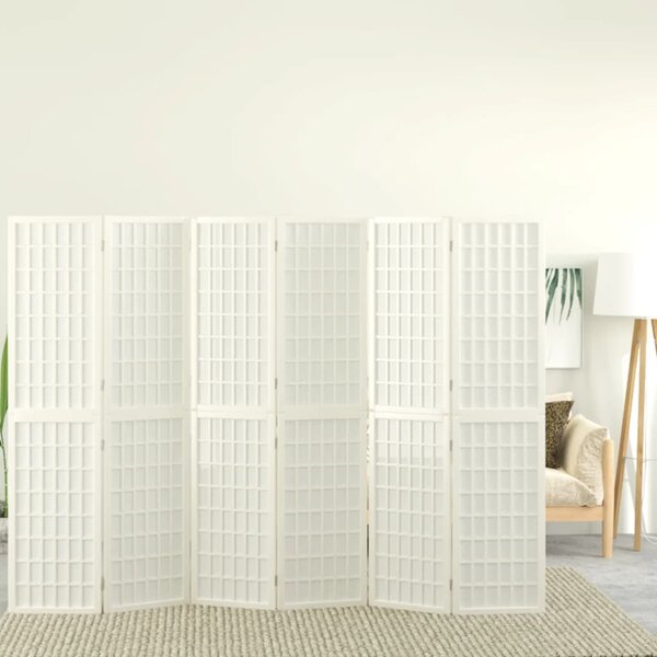 Skládací 6dílný paraván v japonském stylu 240 x 170 cm bílý