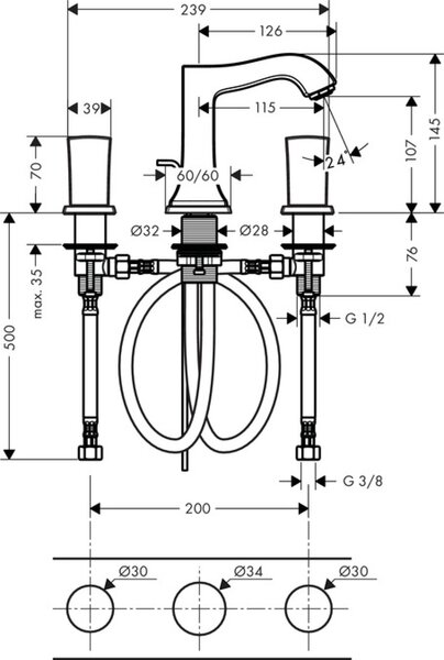 Hansgrohe Metropol Classic umyvadlová baterie stojící chrom-zlatá 31304090