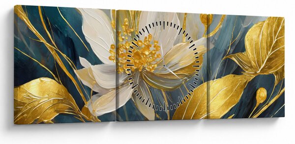 Obraz - Malba zlatých květin (s hodinami) (90x30 cm)