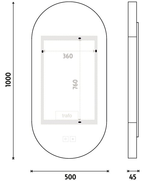 Nimco bílé zrcadlo do koupelny 50 x 100 osvětlení, stmívač ZPB 32004LVX-05
