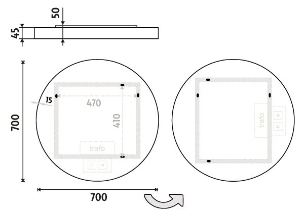 Nimco Bílé LED zrcadlo 22W, Ø 70 cm se dvěma dotykovými senzory