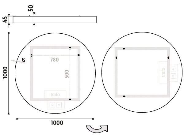 Nimco Bílé LED zrcadlo 33W, Ø 100 cm se dvěma dotykovými senzory